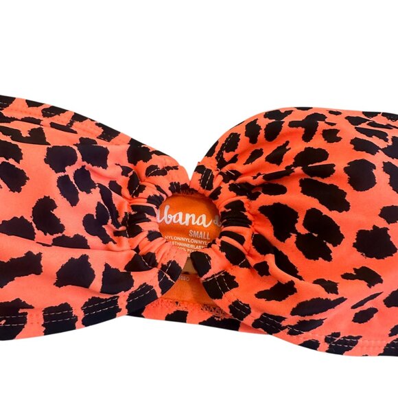 Cabana Del Sol Neon Orange Animal Print Bikini Top Strapless Swimsuit Small NWT - Picture 4 of 9